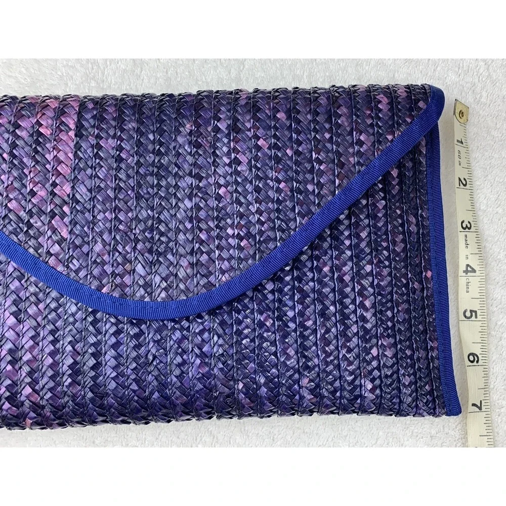 Vintage Large Purple Woven Raffia Envelope Clutch Purse Handbag Beachy Coastal